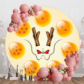 Aperturee - Aperturee Cartoon Yellow Balls Dragon Round Birthday Backdrop